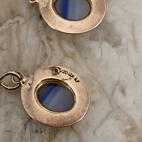 Vintage 12K Yellow Gold Filled Agate Drop Earrings - Picture 5 of 6